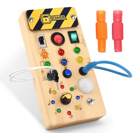 Wooden Montessori Educational Toy Sensory Busy Board With LED Light Switch