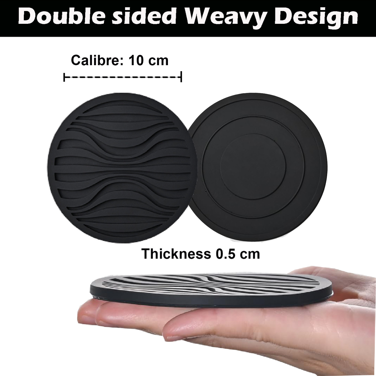 Cart In Mart 6 Pack Silicone Coasters Set With Holder For Drink Cup Barware - Black