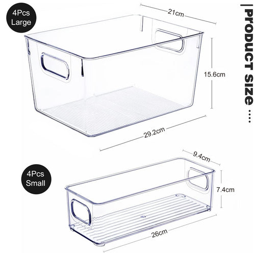 8 Pack Clear Plastic Storage Bins Containers Organisers For Pantry Cabinet