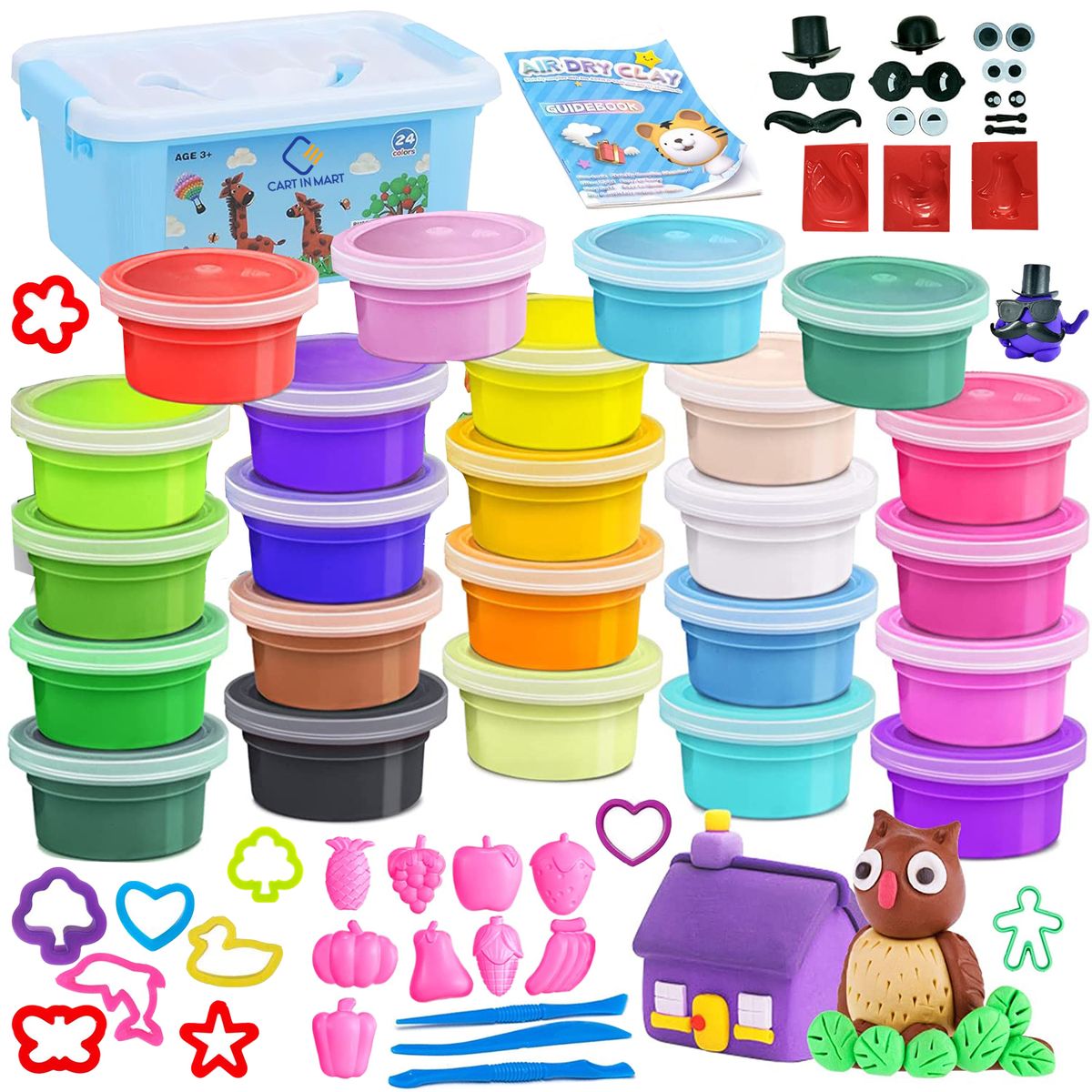 Cart In Mart 24 Colors Air Dry Modelling Clay Kit For Kids-Ultra Light & Soft- 64 Pcs
