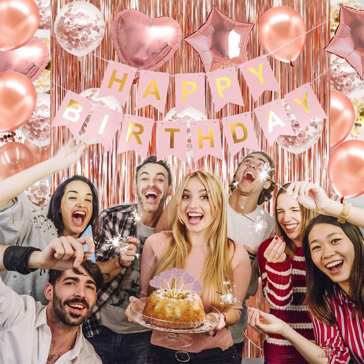 59Pcs Rose Gold Birthday Party Decoration Confetti Balloons Birthday Banner| Cart In Mart