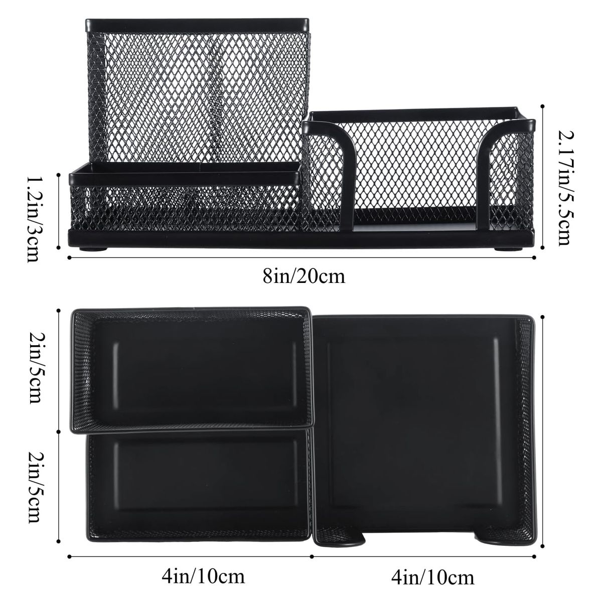 Cart In Mart Mesh Desk Organisers Pencil Pen Holder For Office- 3 Compartments-Black