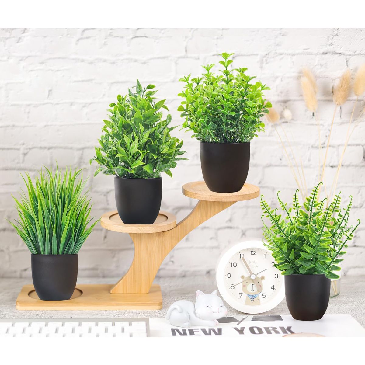 Cart In Mart 4 Pack Small Artificial Fake Faux Plants Potted Black For Home Office Decor- Cart In Mart