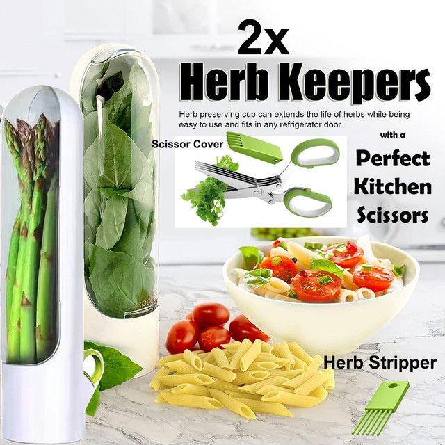 Cart In Mart Herb Savor Pods and Scissor Set For Refrigerator Fresh Keeper Storage - 3 Piece