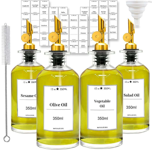 4 Pack Glass Olive Oil & Vinegar Dispenser Coffee Syrup Bottle Set -350ml
