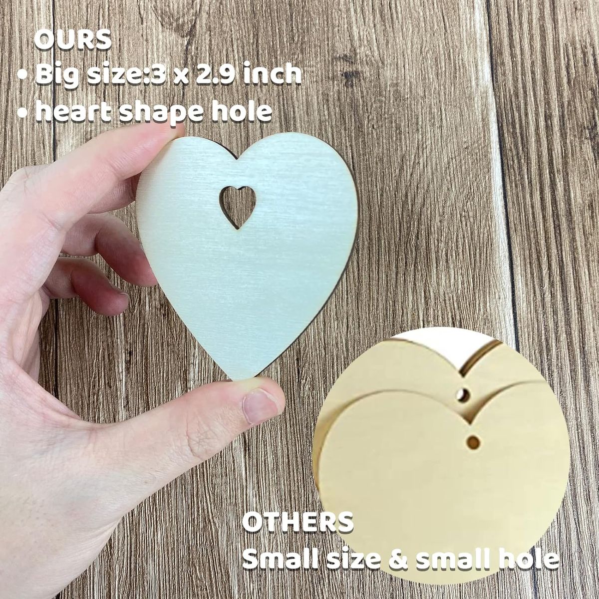 Cart In Mart 60Pcs Wooden Heart Blank Wood Slices Craft DIY