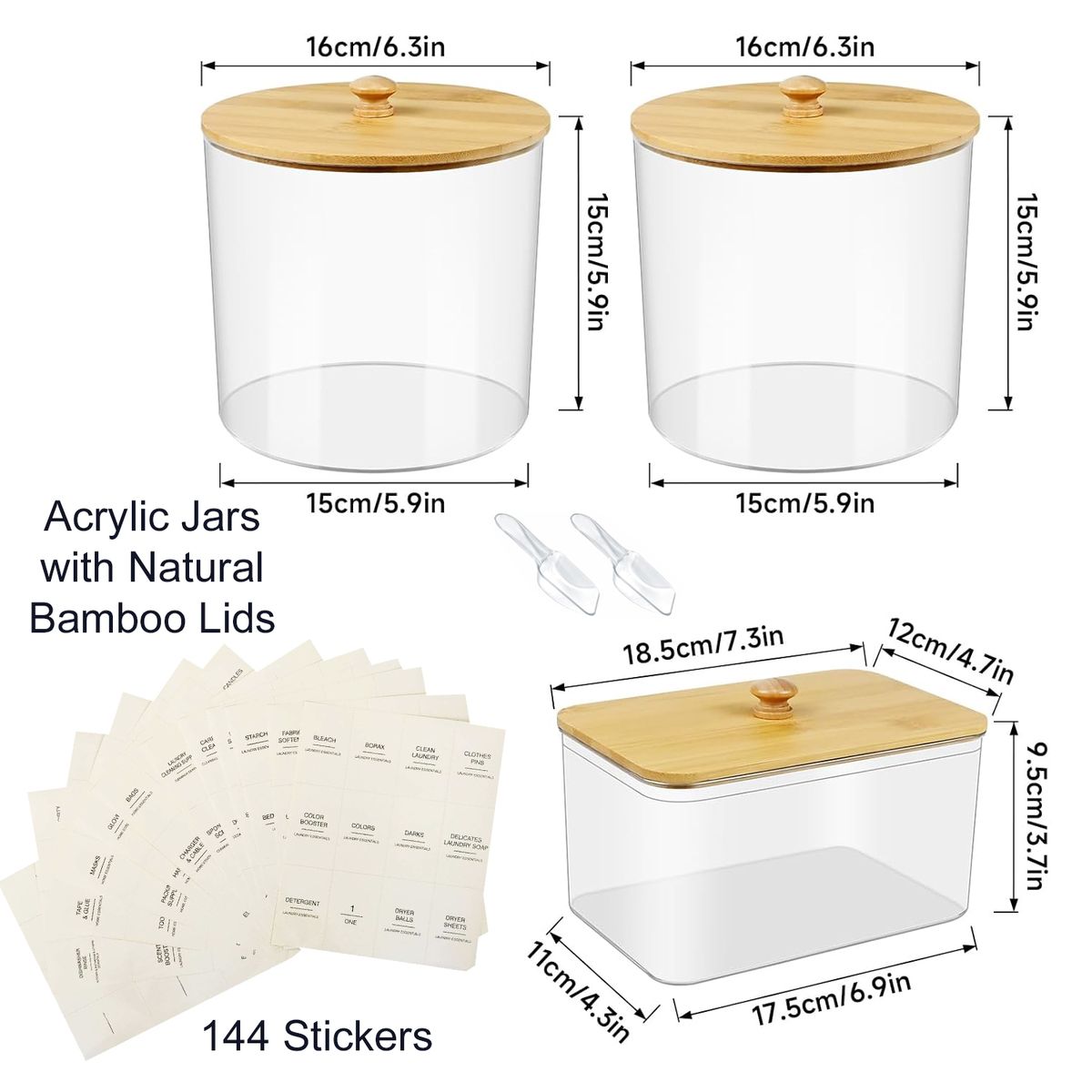 Cart In Mart Acrylic Jars and Dryer Sheet Holder With Bamboo Lids Laundry Room Organiser