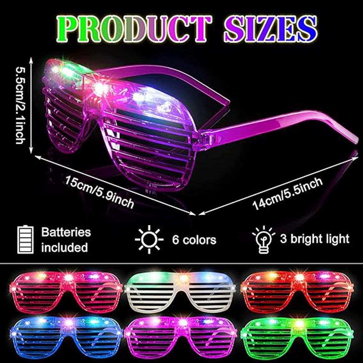 15 Pack LED Glasses Glow In The Dark Neon Bulk Sunglasses Party Supplies