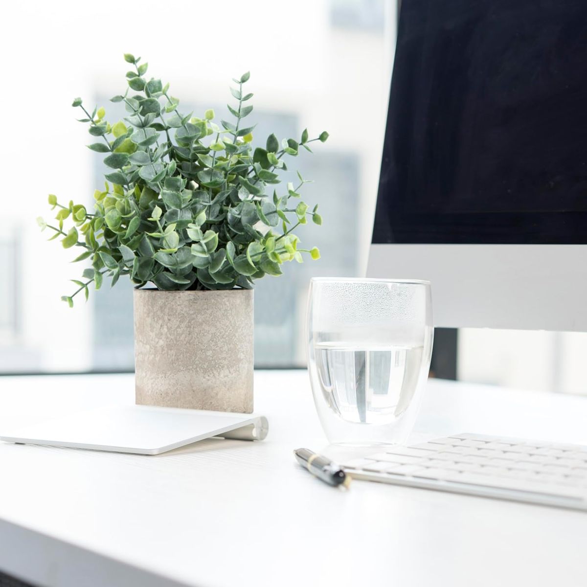 2 Pack Mini Fake Artificial Plants Eucalyptus Potted For Home Office Decor- Cart In Mart