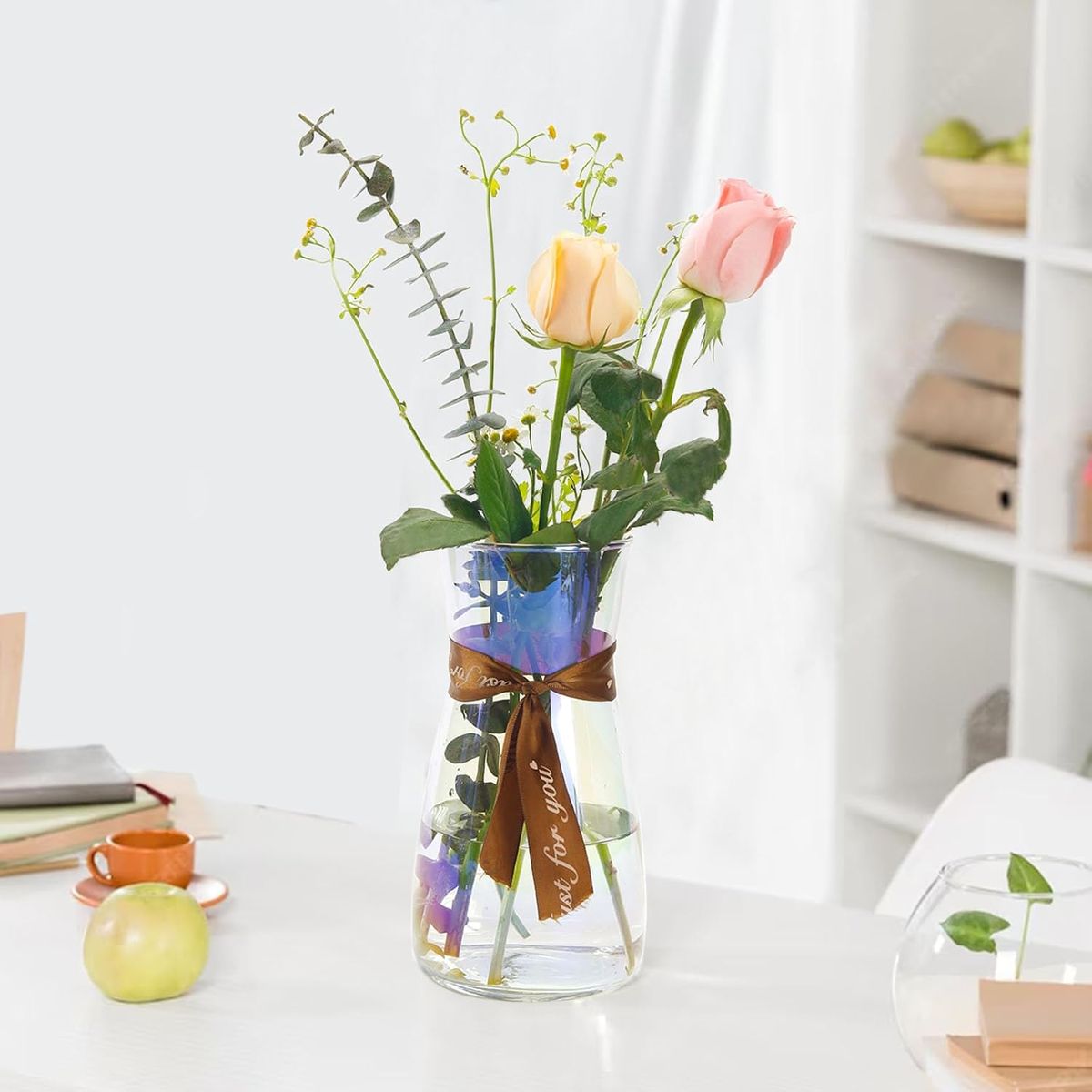 Cart In Mart Unique Iridescent Glass Translucent Decorative Vase For Flowers-20.5cm Tall