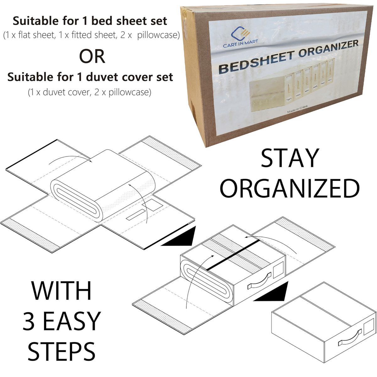 Bed Sheet Organisers & Storage For Linen Closet Foldable - 6 Pack - Beige (XL)| Cart In Mart