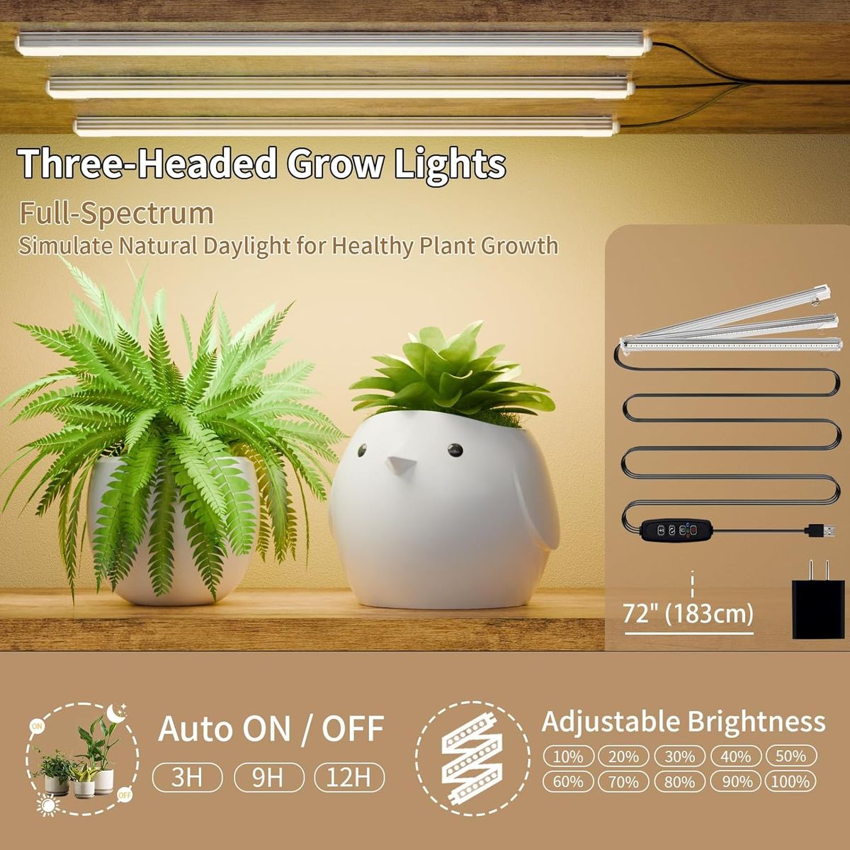 8 Tier Plant Stand With LED Grow Lights For Indoor Wood & Metal-156cm