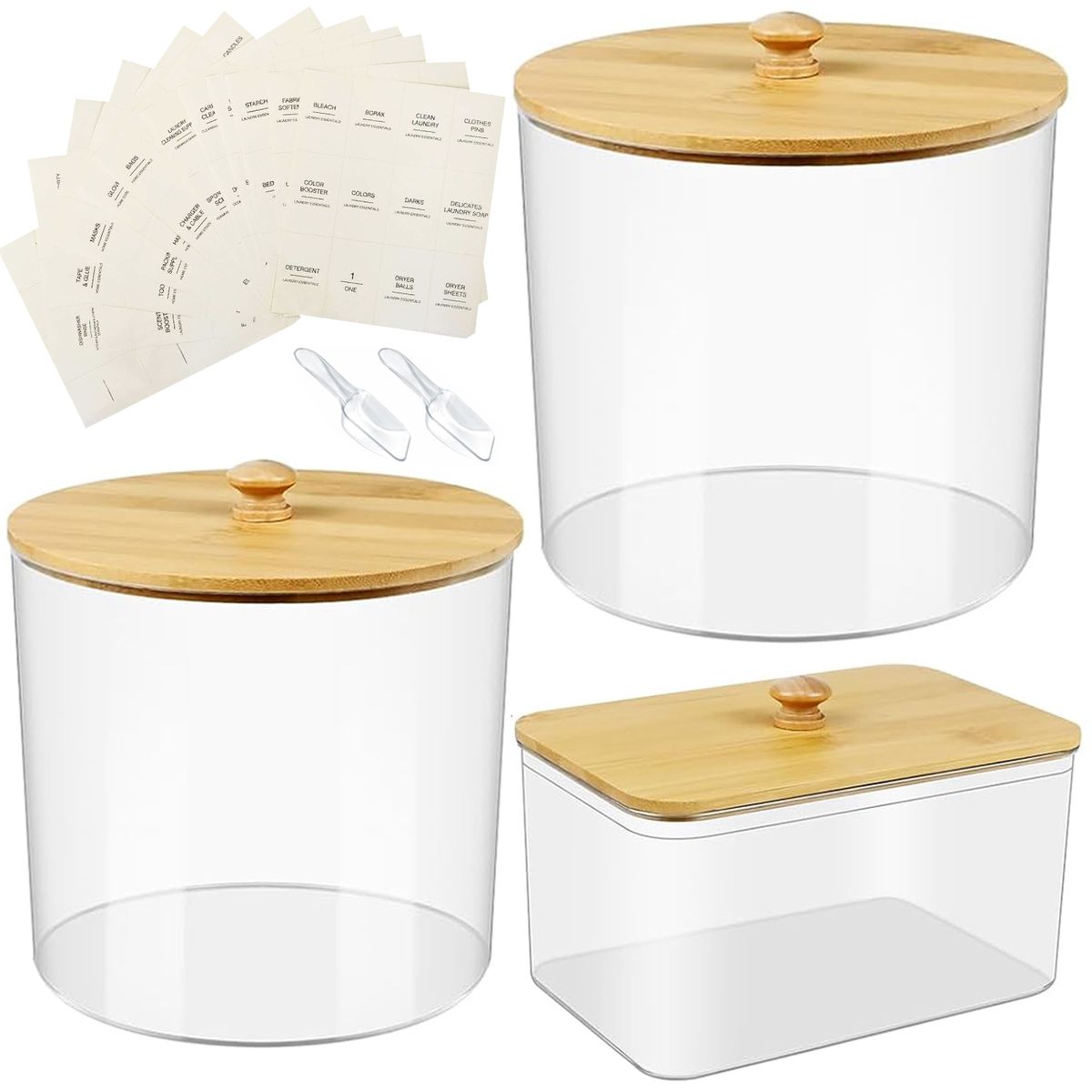 Cart In Mart Acrylic Jars and Dryer Sheet Holder With Bamboo Lids Laundry Room Organiser