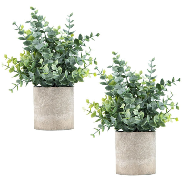 2 Pack Mini Fake Artificial Plants Eucalyptus Potted For Home Office Decor- Cart In Mart