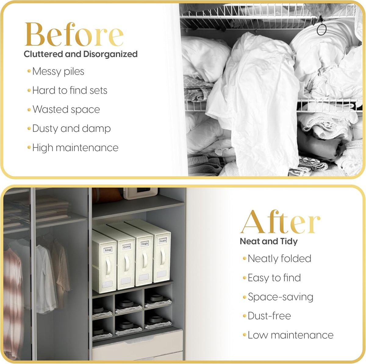 Bed Sheet Organisers & Storage For Linen Closet Foldable - 6 Pack - Beige (XL)| Cart In Mart