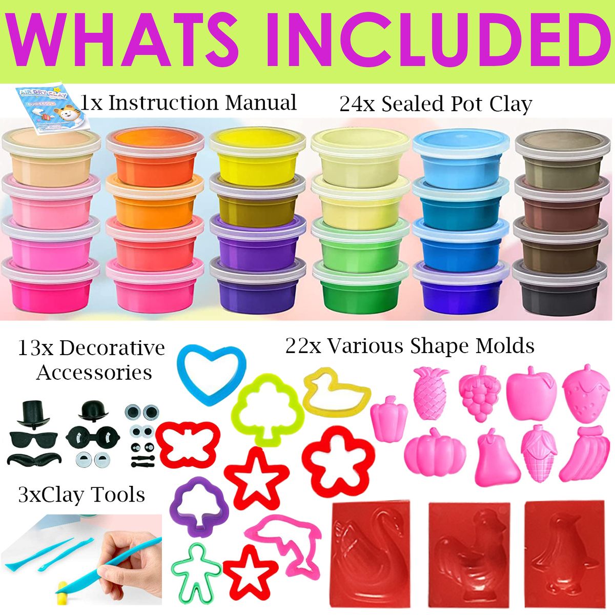 Cart In Mart 24 Colors Air Dry Modelling Clay Kit For Kids-Ultra Light & Soft- 64 Pcs