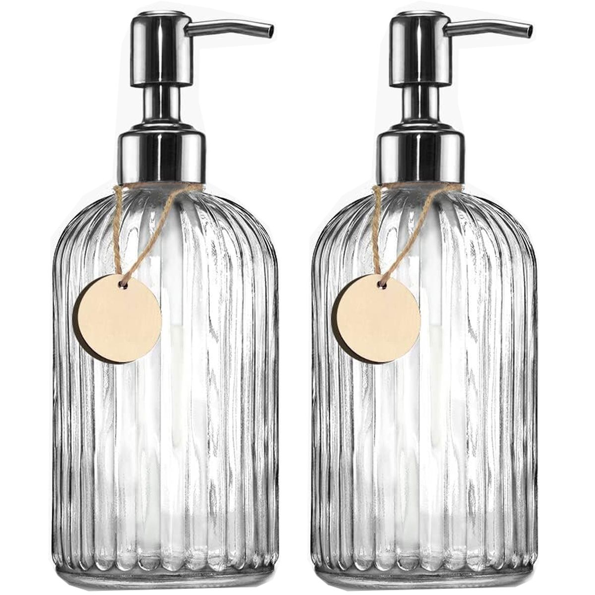 Cart In Mart 2 Pack Glass Soap Dispenser Clear Refillable Stainless Steel Pump &Tags