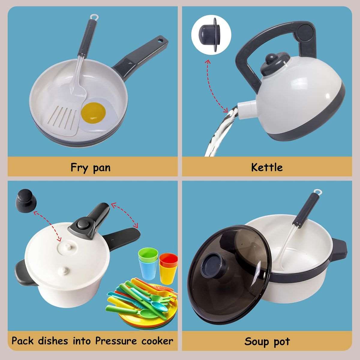 64 Piece Pretend Play Kitchen Fruit Food Cutting Set Toys Pot Stove
