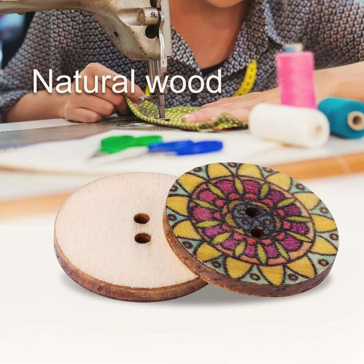 200 Pack Wooden Sewing Buttons Coconut Shell & Measuring Tape