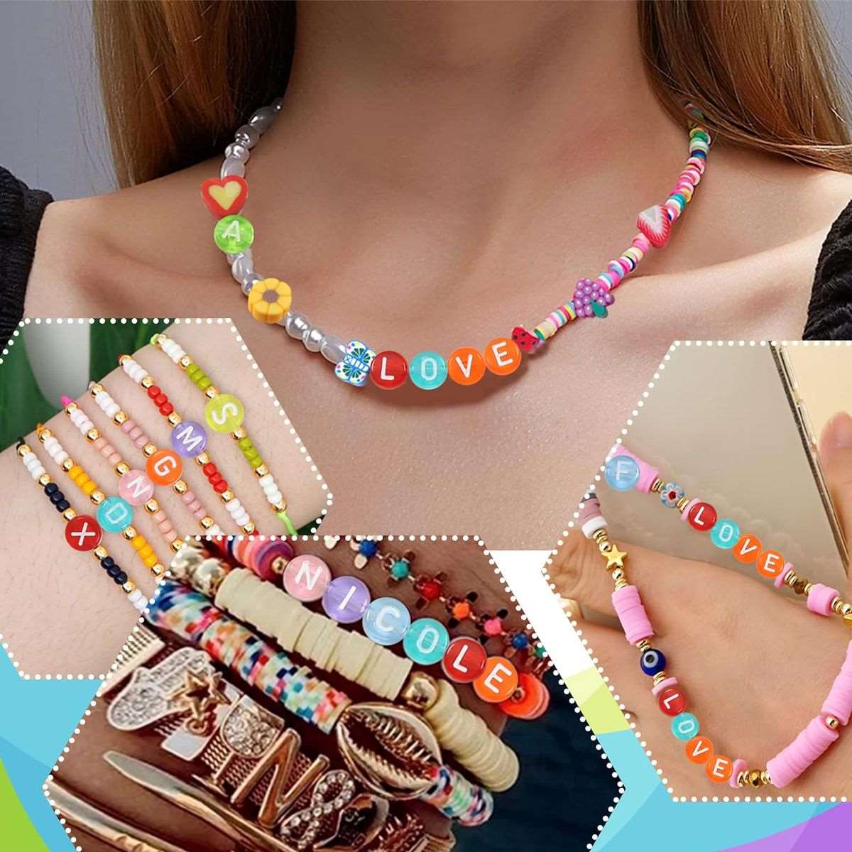 1000 Piece Letter Beads With Crystal String Jewellery Bracelet Making