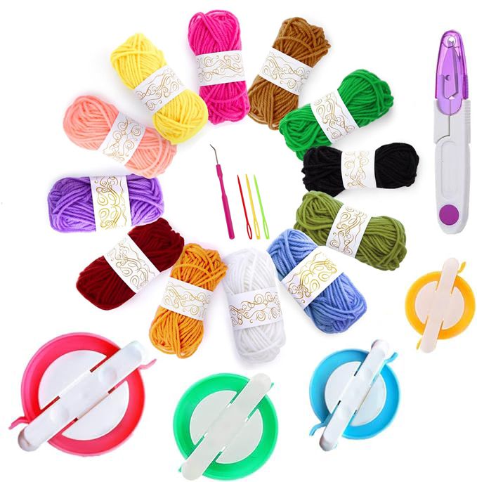 Cart In Mart 21 Piece Pom Pom Maker Set & Wool Kit With Fluff Balls & Yarn Skeins