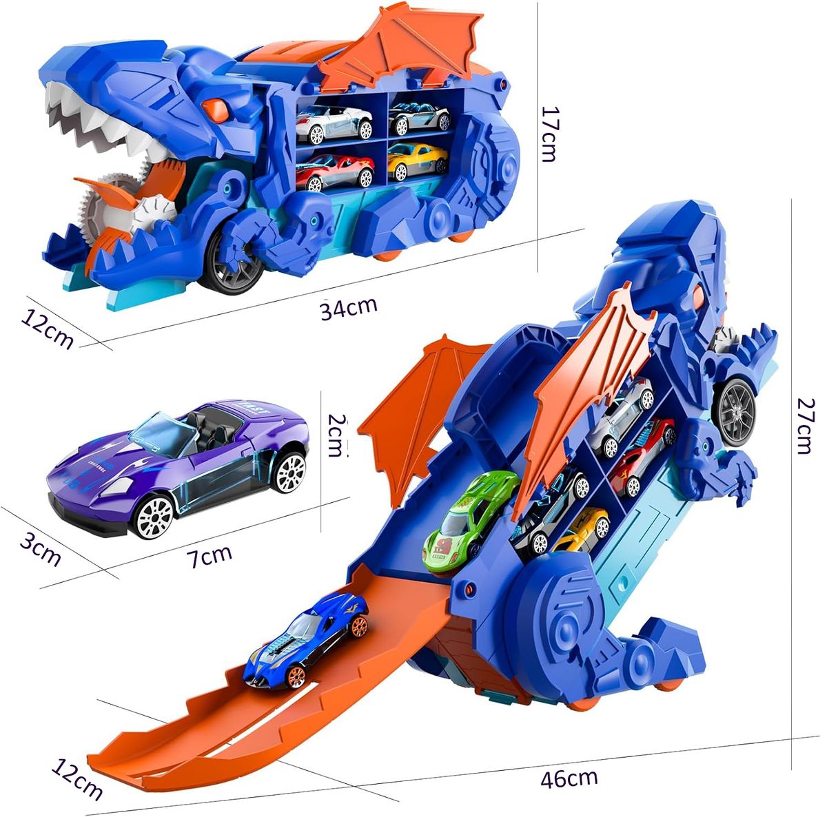 Cart In Mart Dinosaur Transporter Truck With 10 Die-Cast Cars Toddler Toys For Kids