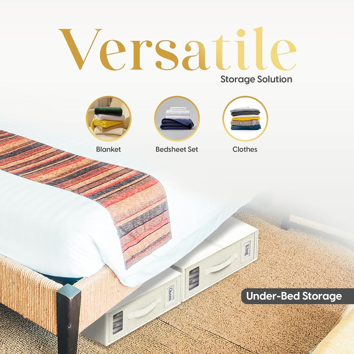 Bed Sheet Organisers & Storage For Linen Closet Foldable - 6 Pack - Beige (XL)| Cart In Mart