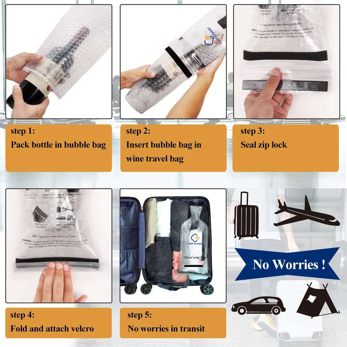 4 Pack (8 pieces) Reusable Wine Bags For Travel Protector Sleeves