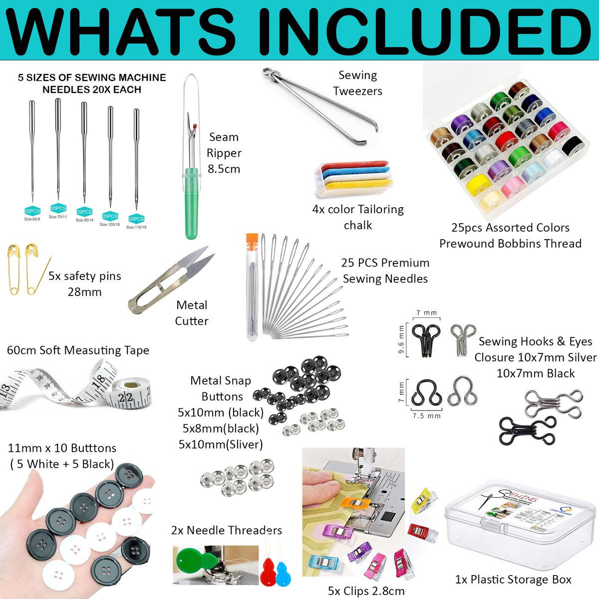 Cart In Mart 216 Piece Elite Sewing Machine Kit Accessories & Supplies With Needles