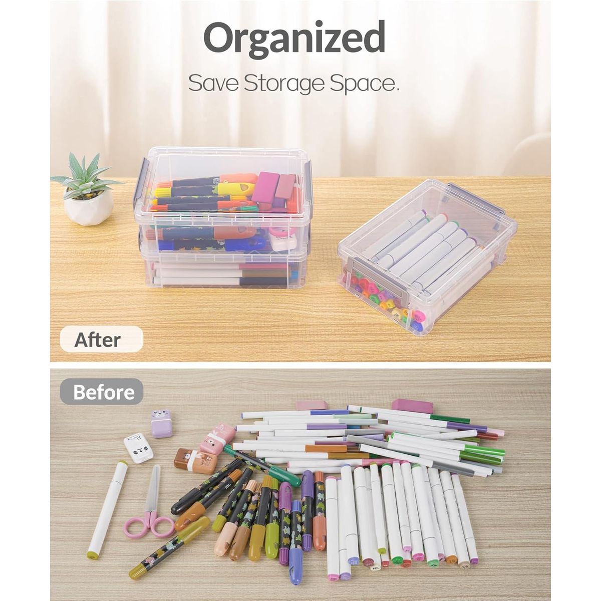 6 Pack Clear Large Pencil Box Multipurpose Craft Storage Organiser With Lid- Cart In Mart