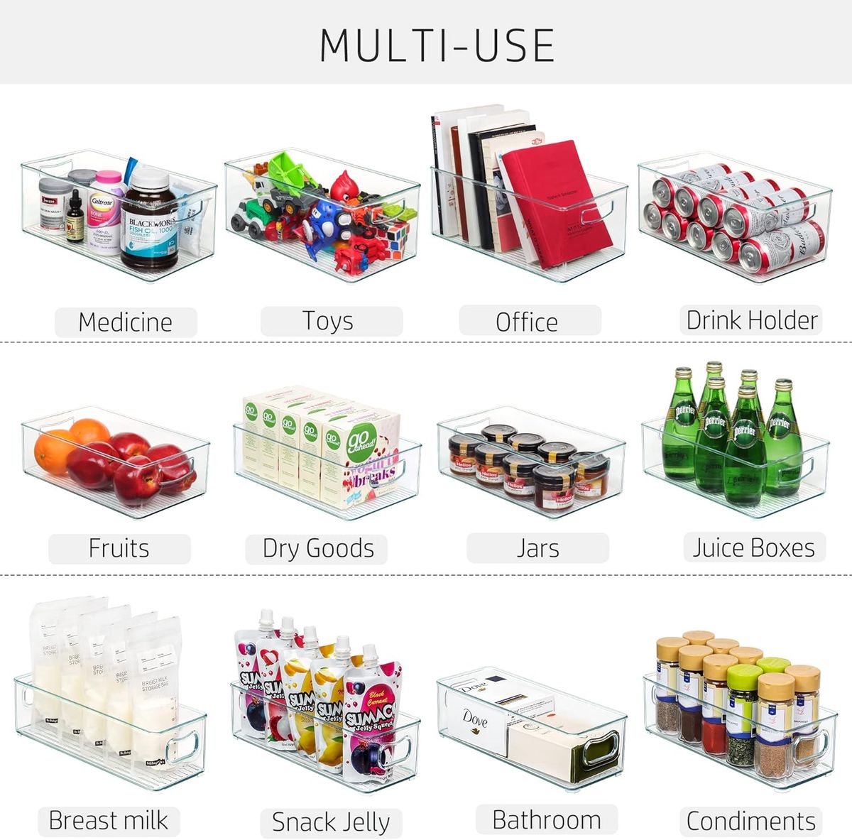 8 Pack Clear Plastic Storage Bins Containers Organisers For Pantry Cabinet