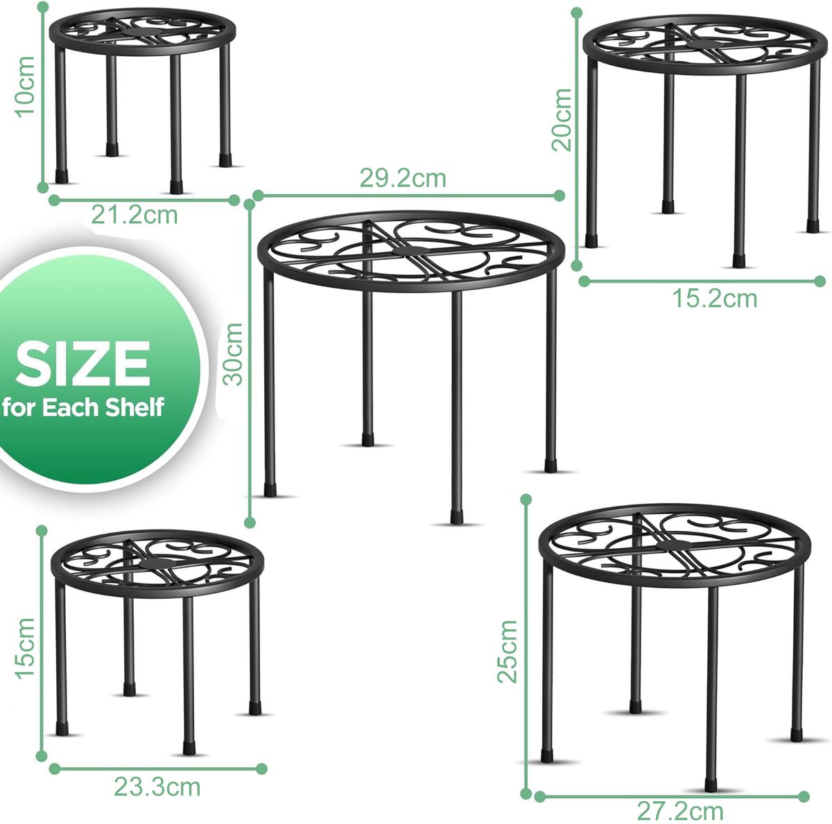5 Piece Metal Plant Stands For Indoor Outdoor Flower Pot Diasplay-5 Size| Cart In Mart