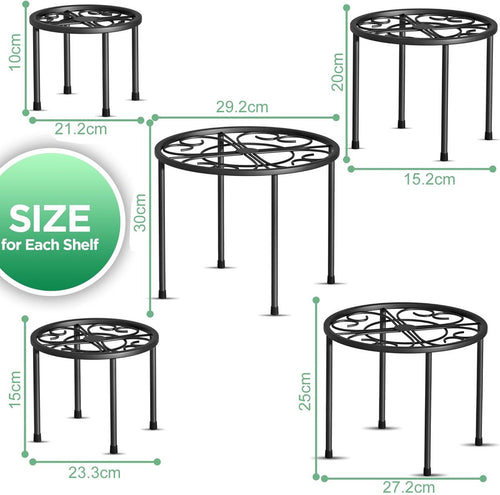 5 Piece Metal Plant Stands For Indoor Outdoor Flower Pot Diasplay-5 Size| Cart In Mart