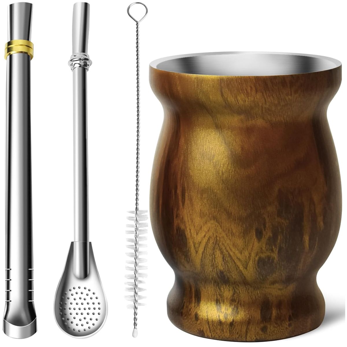 Yerba Mate Cup Set-Double Wall Stainless Steel With 2 Bombilla Brush|Cart In Mart