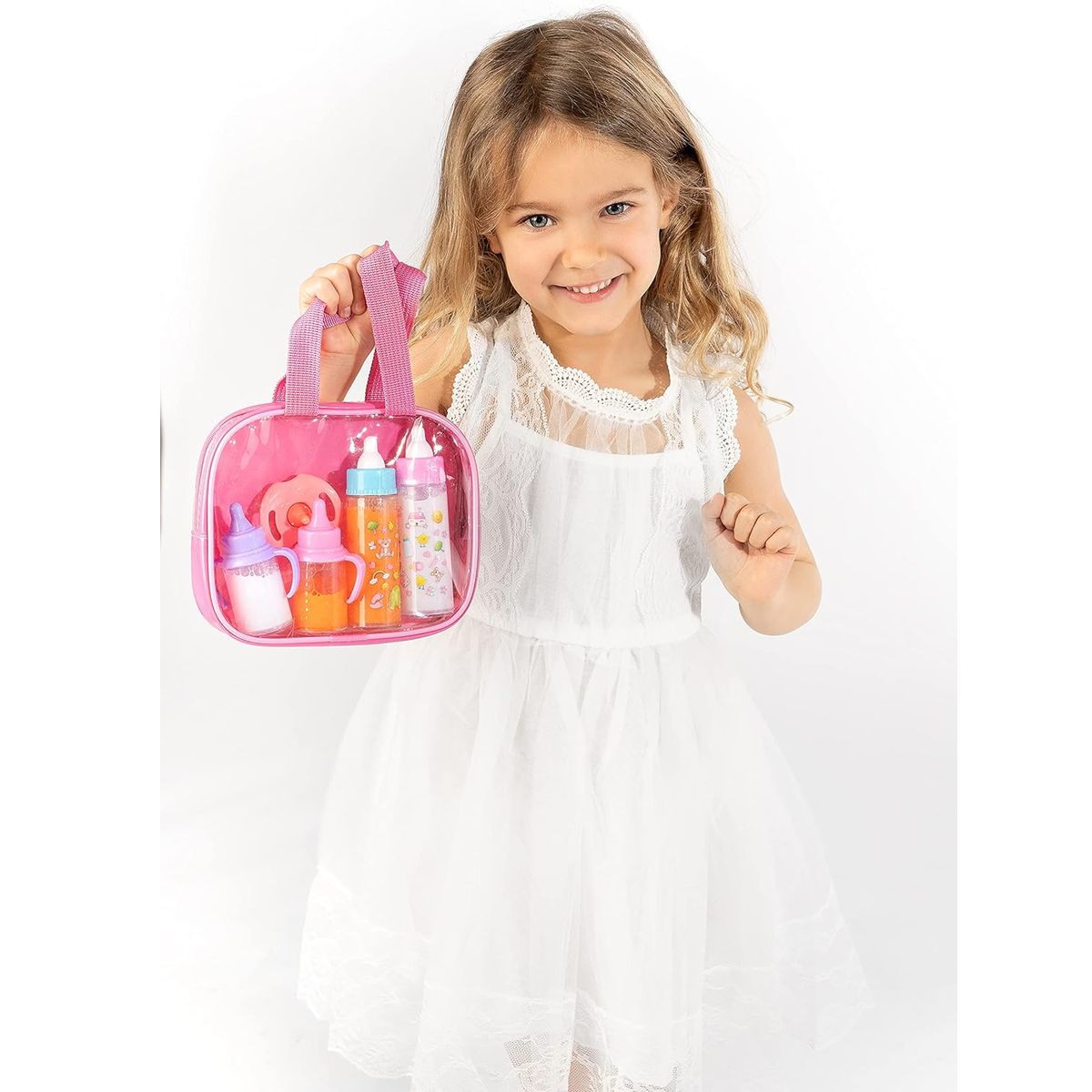 Cart In Mart Pretend Play Magical Baby Doll Milk Feeder Bottles Toy Set For Girls - 7 Piece