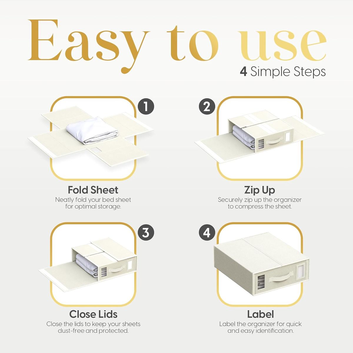 Bed Sheet Organisers & Storage For Linen Closet Foldable - 6 Pack - Beige (XL)| Cart In Mart