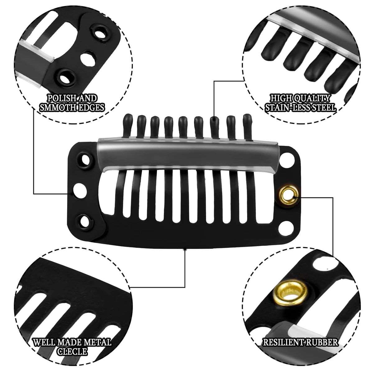 50 Pack Hair Extension Wig Clips 9 Teeth Metal Steel Clipper