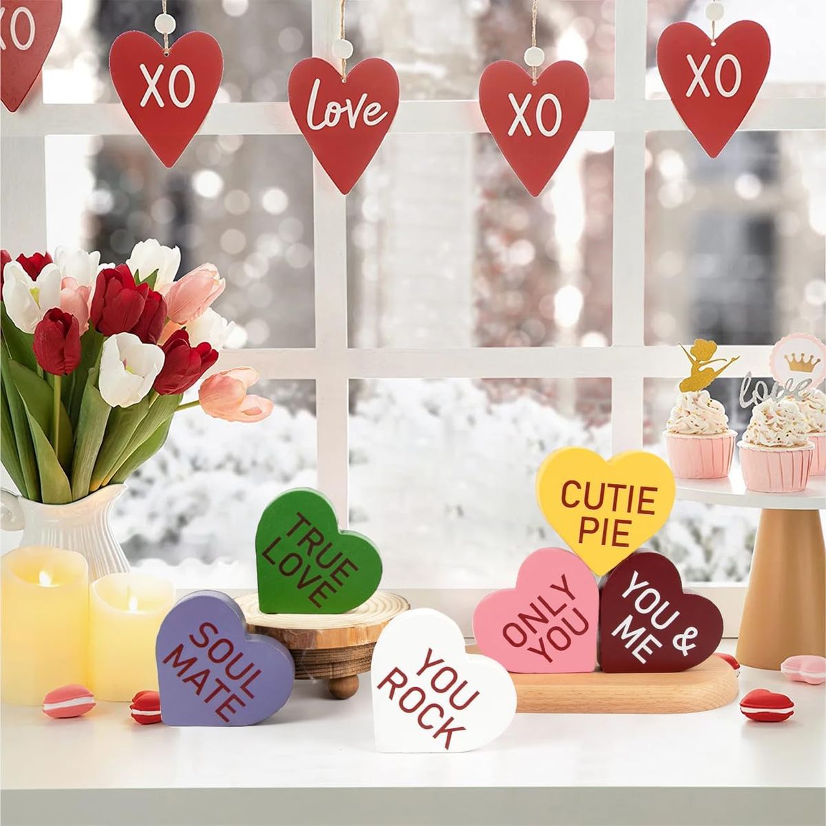 Cart In Mart Wooden Heart Shape Center pieces Decoration For Wedding Valentine Day-6 Piece