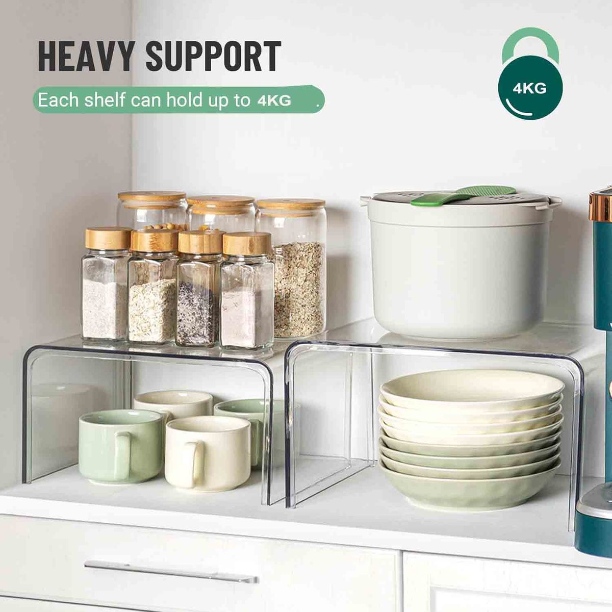 2 Pack Clear Cabinet Spice Organiser Shelf For Kitchen Countertop Desk