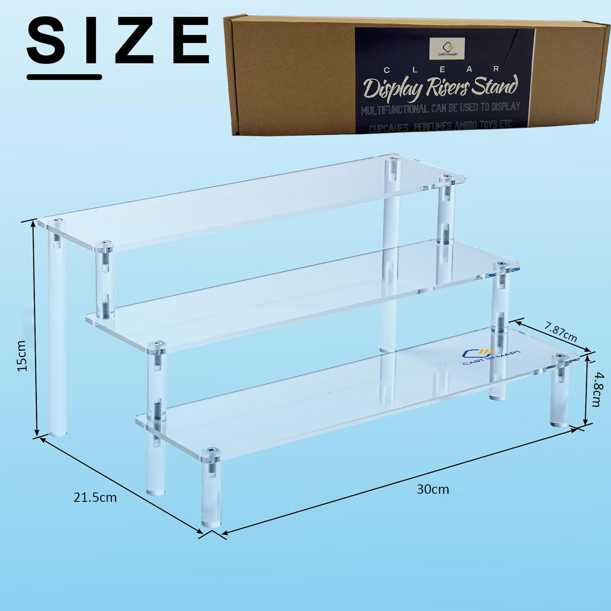 Cart In Mart 3 Tier Clear Acrylic Display Riser Stands Perfume Organiser Cupcake Stand