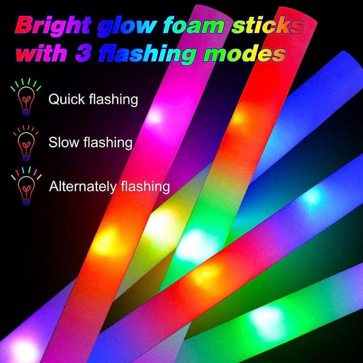 10 Pieces LED Glow In The Dark Foam Sticks Bulk Neon Party Supplies