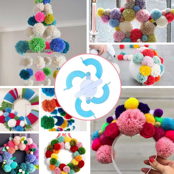 21 Piece Pom Pom Maker Set & Wool Kit With Fluff Balls & Yarn Skeins