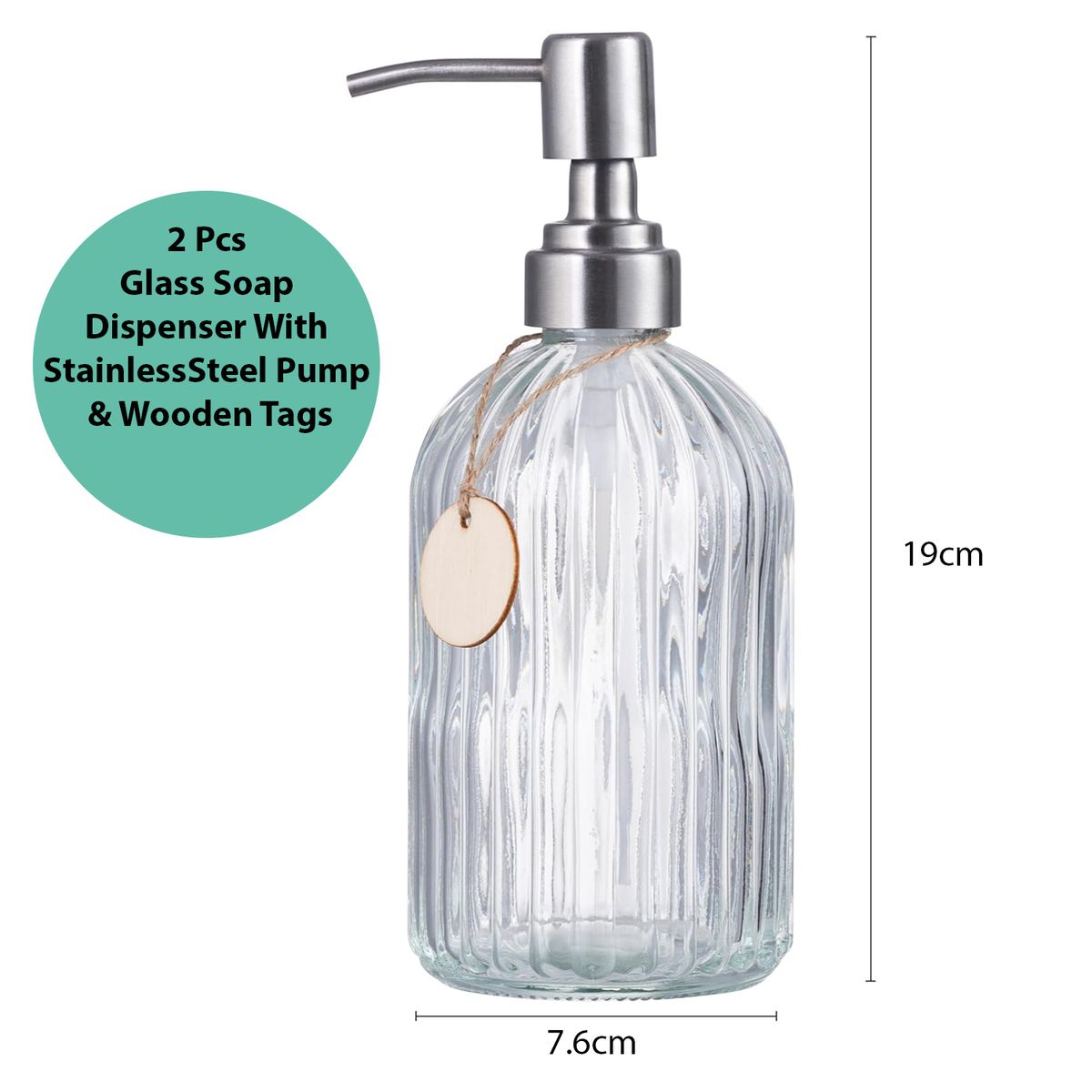 Cart In Mart 2 Pack Glass Soap Dispenser Clear Refillable Stainless Steel Pump &Tags