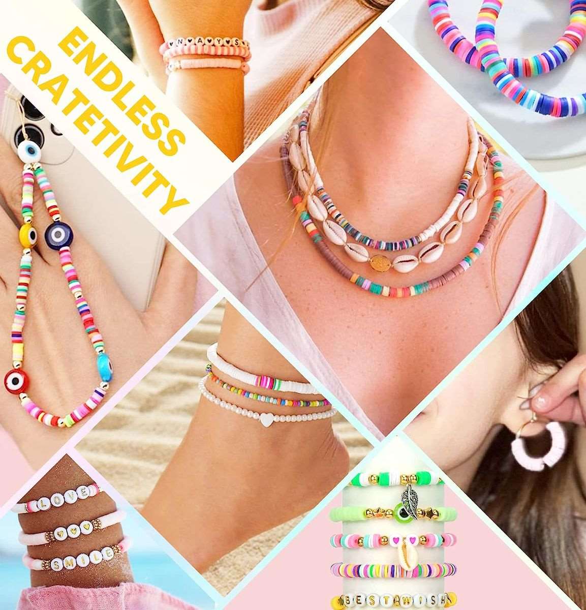 5000Pcs Flat Polymer Beads Jewlery Making Friendship Bracelet Making Kit