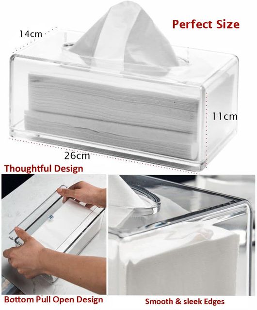 Cart In Mart 2 Pack Perspex Clear Acrylic Tissue Box Set with 100 Tissue Papers
