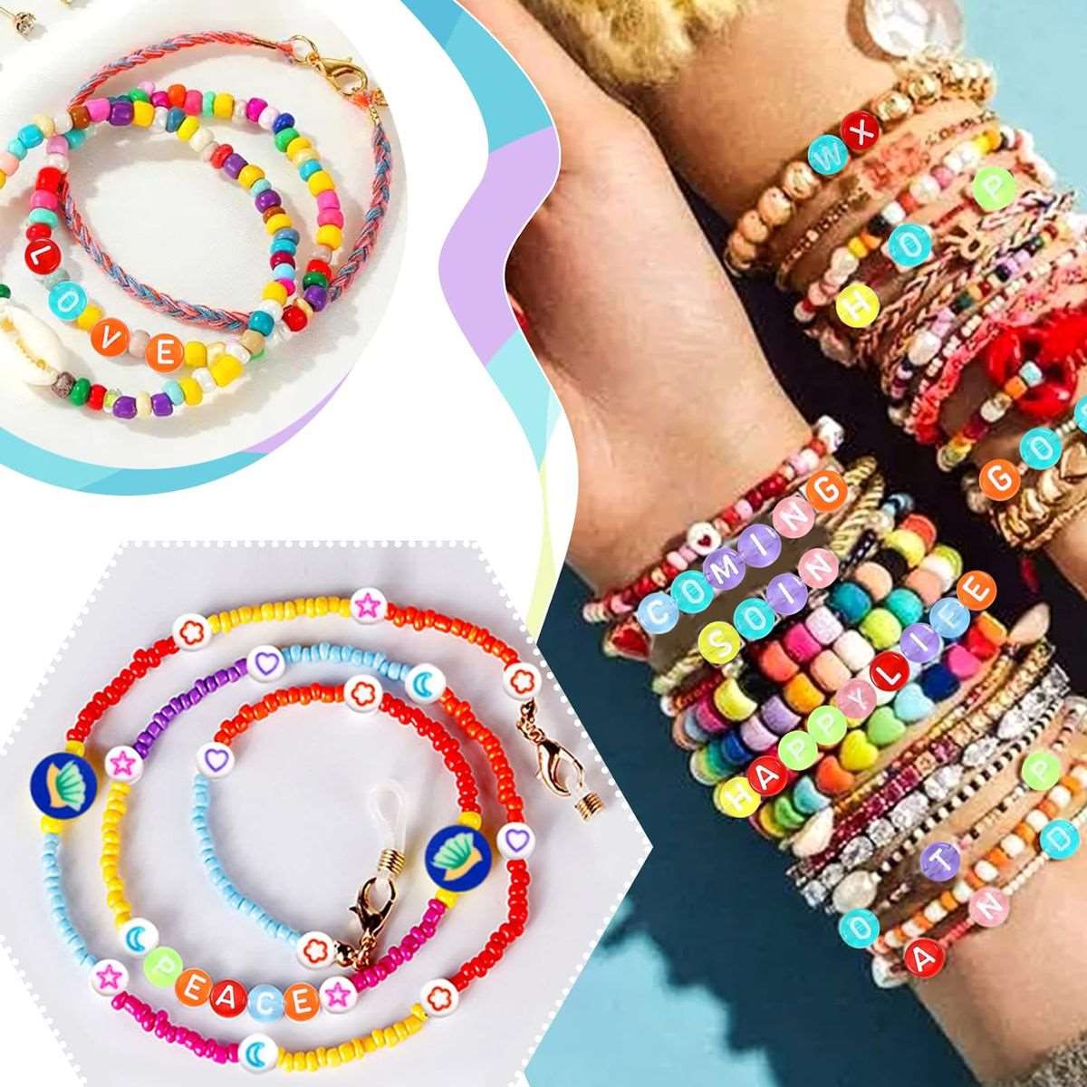 1000 Piece Letter Beads With Crystal String Jewellery Bracelet Making