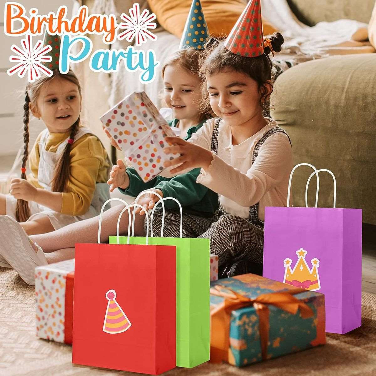 32 Pack Kraft Paper Gift Bags Bulk Party Favour In 8 Colours -Small