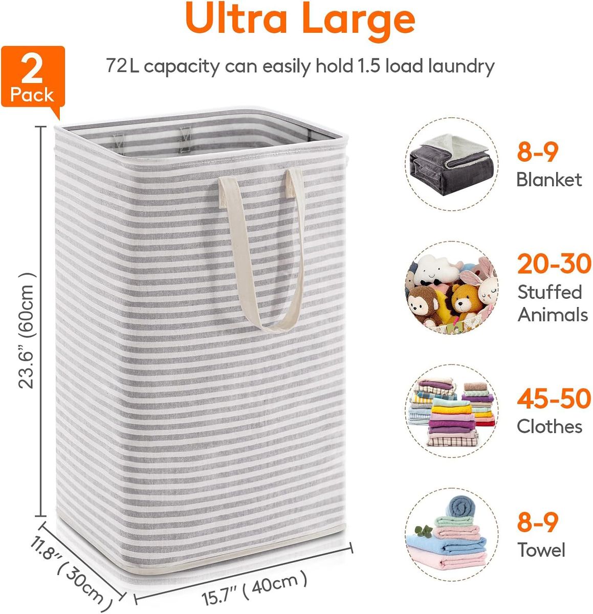 2 Pack 72L Collapsible Laundry Hamper| Cart In Mart