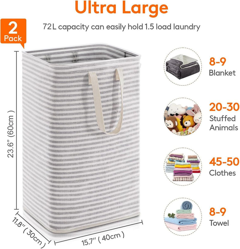 2 Pack 72L Collapsible Laundry Hamper| Cart In Mart
