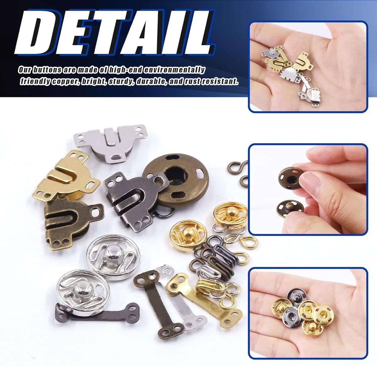 152 Piece Sewing Hooks and Eyes Closure Set 3 Styles